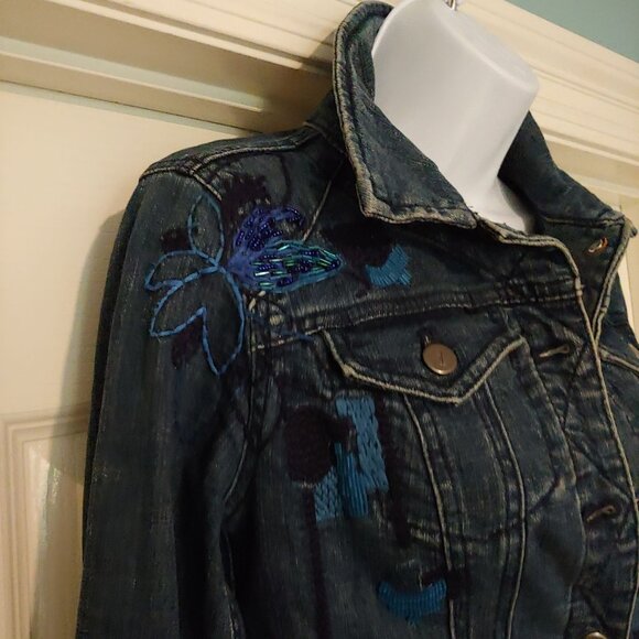 Pilcro & The Letterpress Beaded Embroidered Blingy Jean Denim Jacket XS - Picture 3 of 16